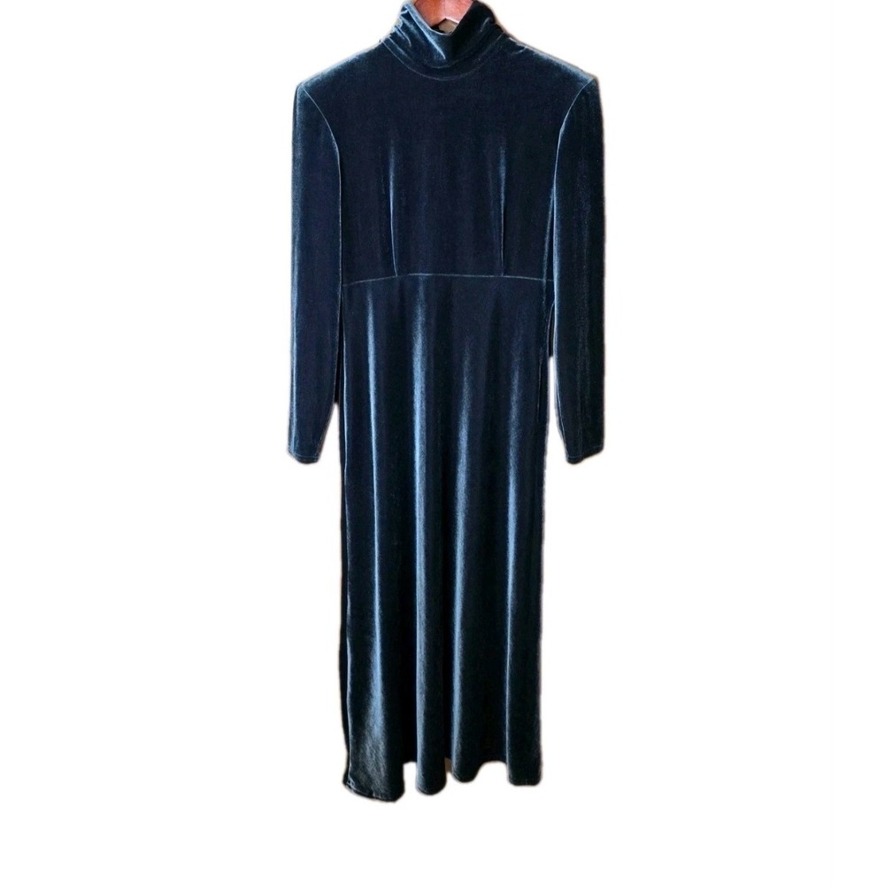 K.C. Spencer New York Charcoal Gray Velvet Mock Turtleneck Maxi Dress Size 8 USA
